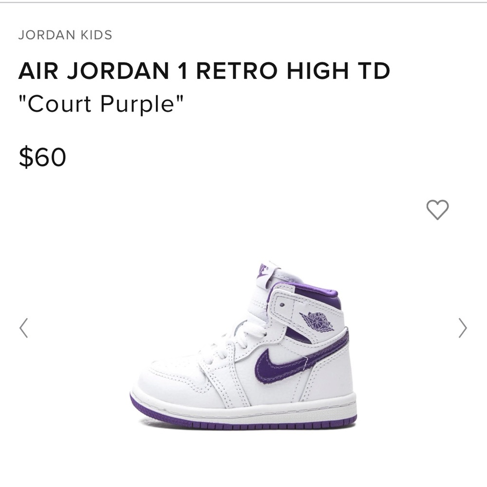 Jordan Retro 1 OG - never worn - Purple and White